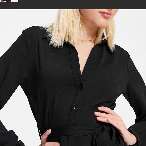 BRAND NEW NEVER WORN TIE WAIST SHIRT DRESS IN BLACK - Picture 6 of 7